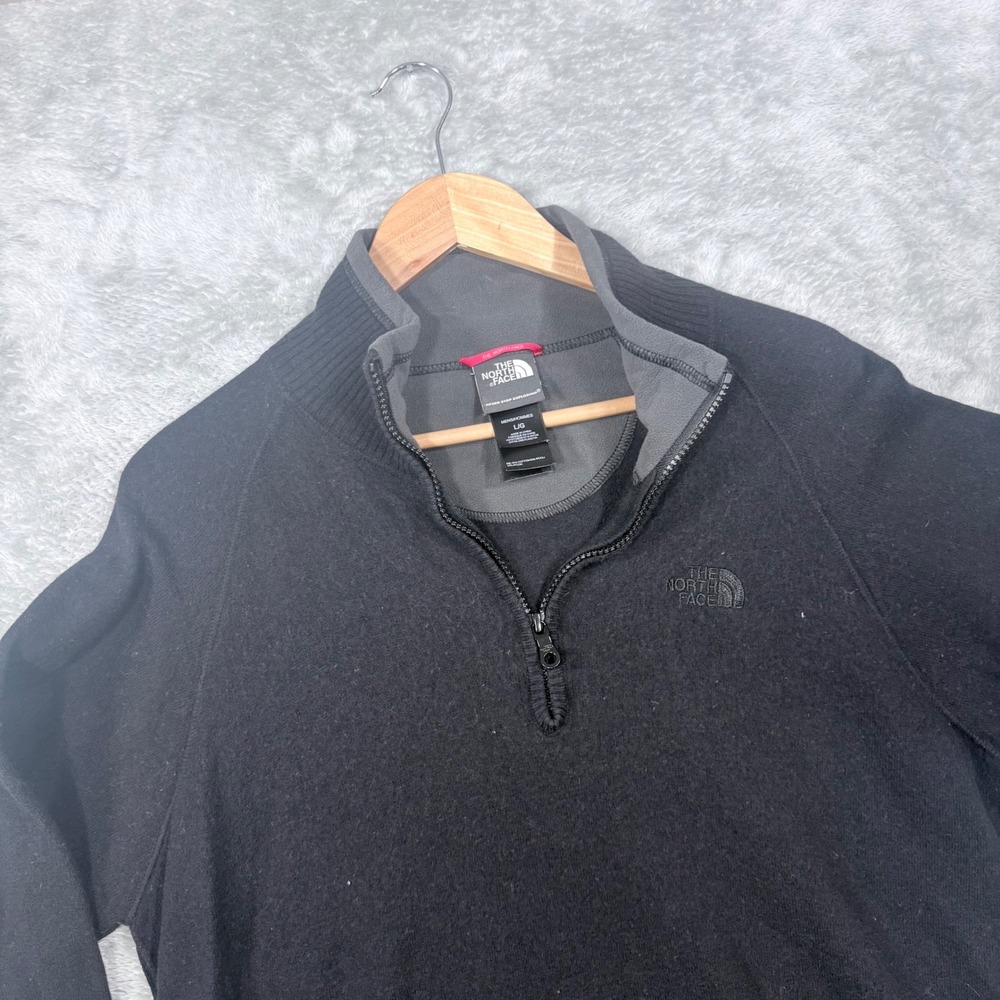 The North Face Quarter Zip Sweater Mens Large‎ Black Cotton Wool Blend Gorpcore